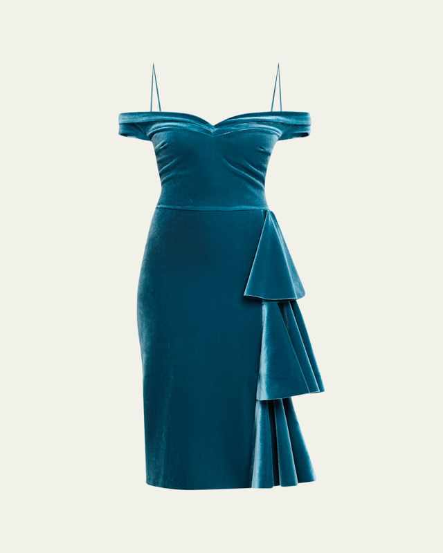Willa Off-Shoulder Side-Drape Velvet Dress